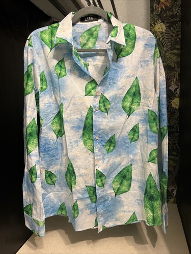 CAMISA SSLR Leaves Botanical abotonada hombre talla mediana manga larga nueva sin etiquetas - Imagen 1 de 3