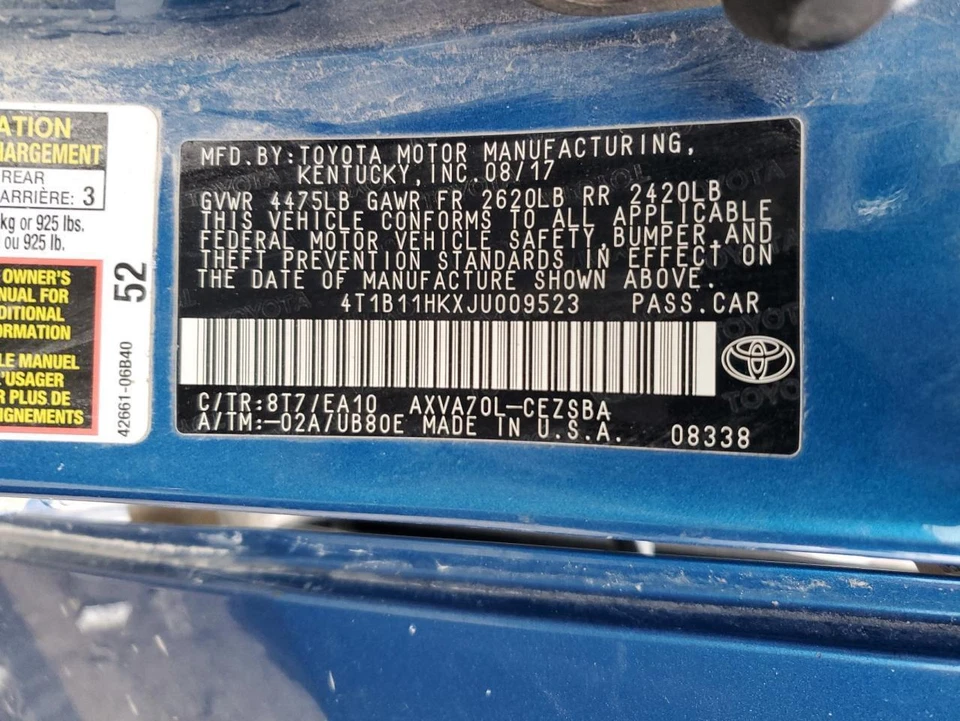 Used Rear Left Door Interior Trim Panel fits: 2018 Toyota Camry Grade A Foto 3 de 4