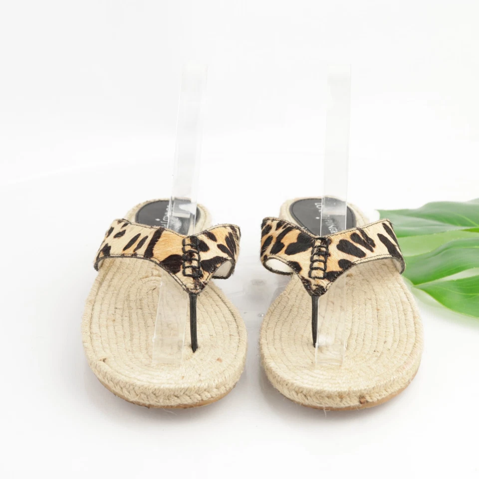 Donald Pliner Mujer Kyla Sandalia Talla 8 Marrón Leopardo Pelo Poni Tanga Zapato Deslizable Foto 3 de 4