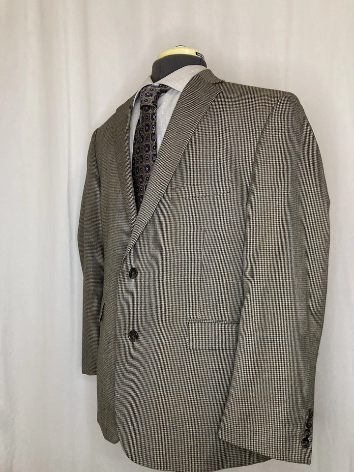 Adolfo Mens Sport Coat Blazer Suit Jacket 42S 46" Beige Houndstooth 2 Button - Image 3 of 4