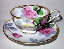 Vintage Lefton China Tea Cup & Saucer WK 912 Floral Rose Heritage Hand Painted