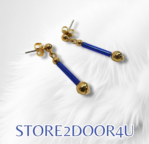 Vintage 80s Colorful Dangling Stud Earrings coloring Blue/Brass - Picture 2 of 3