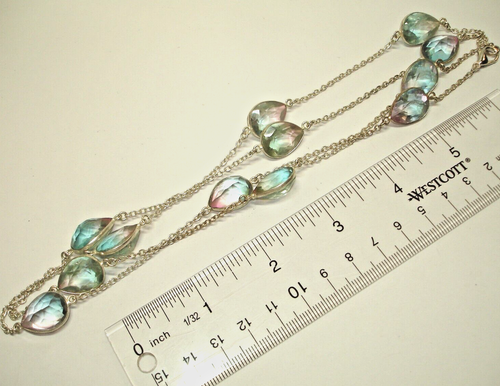 AB Aqua-Blue Lavender-Pink Multi- Tourmaline 12 Station Silver Necklace 36" - 第 1/3 張圖片
