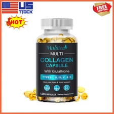 Multi Collagen Peptides-120 Capsules-Type I,II,III,V,X Anti-Aging Collagen Caps