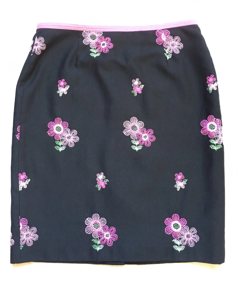 Falda para mujer Cynthia Steffe, talla 10, negra rosa y verde, flores bordadas nueva con etiquetas Foto 2 de 4