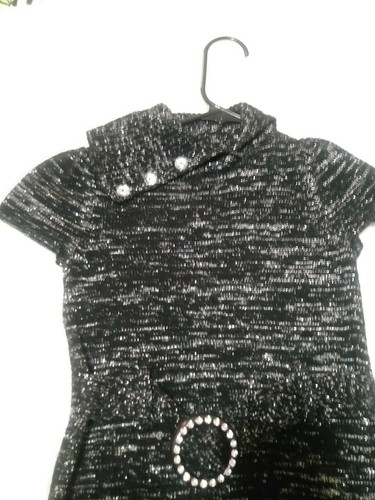 Girls Faded Glory Black & Silver Short Sleeve Sweater - Picture 3 of 3