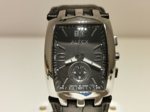RETRO RARE BEAUTIFUL BIG FLIP DATE CHRONOGRAPH MEN'S QUARTZ WATCH "ALFEX" - Picture 3 of 10