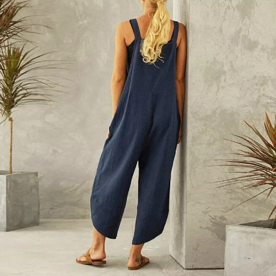 Damen Weites Bein Latzhose Baggy Trägerhose Jumpsuit Herbst Palazzohose Softhose - Bild 3 von 4