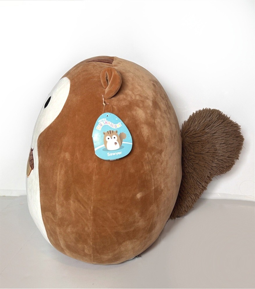NWT Large Squishmallow Sawyer brown squirrel with acorn fuzzy tail plush  toy 16