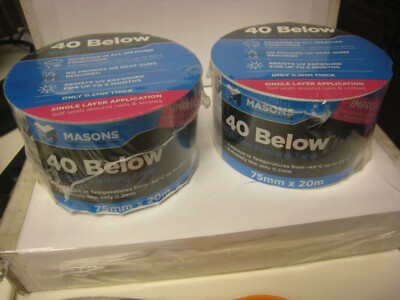 2  MASON'S  40 BELOW All Temperature  Flashing Tape 75 mm x 20M appx 3'' x 65 ft
