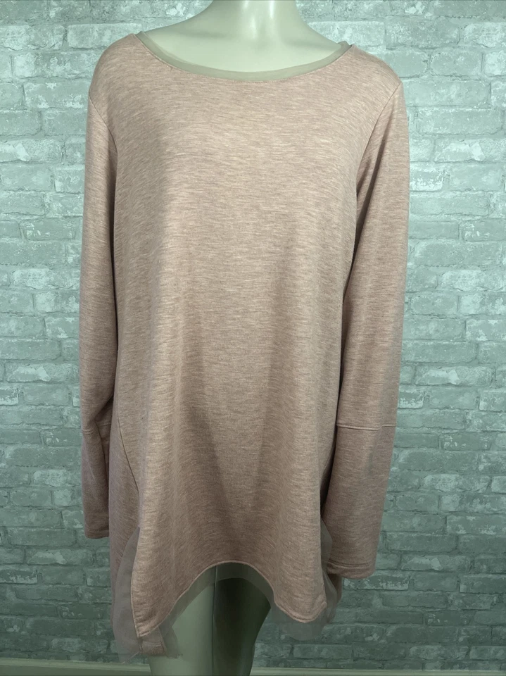 LOGO Lori Goldstein 1X Blusa túnica manga larga ribete de encaje