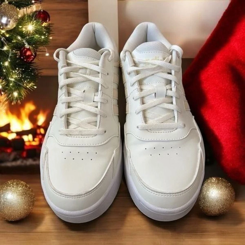 Mujer ADIDAS HOOPS 3.0 BOLD Beige CUERO Zapatos Talla 9 Foto 2 de 4