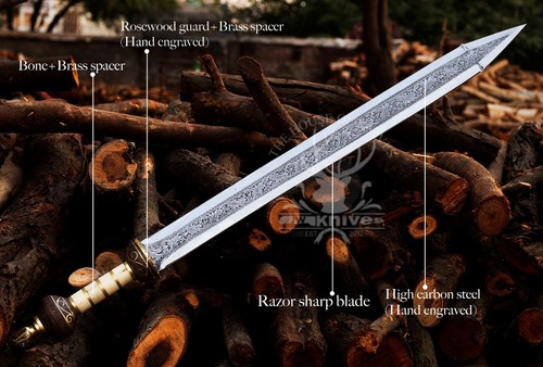 ESPADA HISTÓRICA ROMANA GLADIUS 36" HECHA A MANO ACERO INOXIDABLE Mango de hueso de camello. - Imagen 2 de 8