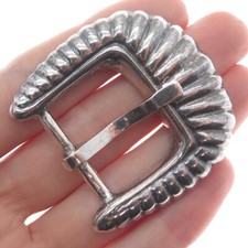 925 Sterling Silver Vintage Mexico Ribbed Oxidized Belt Buckle