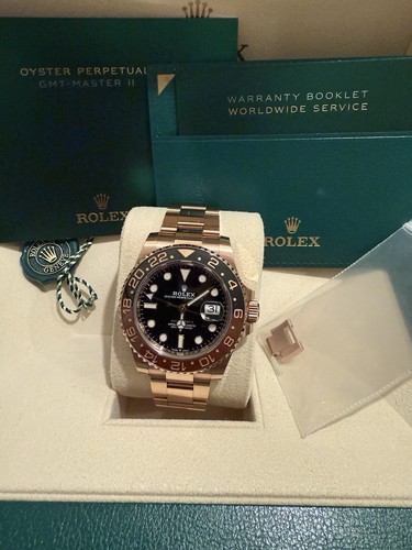 Mint-Authentic Rolex GMT-Master II 18K Rose Gold ROOT BEER 40mm Watch 126715CHNR