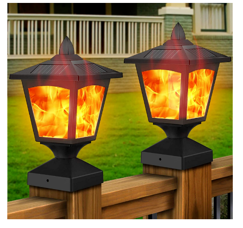 JASODI Solar Post Flame Light, Outdoor Deck Fence Post Cap Top LED Light Wih Flickering Flame Waterproof Pack Of 2 Jsod1584 JASODI Solar Post Flame Light, Outdoor Deck Fence Post Cap Top LED Light Wih Flickering Flame Waterproof Pack Of 2 Jsod1584