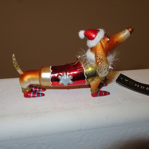 Vondels Dackel Hund Weihnachten Glas Ornament Glitzer Sparkles Amsterdam Neu mit Etikett - Bild 7 von 8
