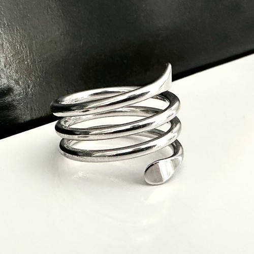 Sterling silver 925 modernist wrap vintage band ring Spiral Spring Lavish Wide