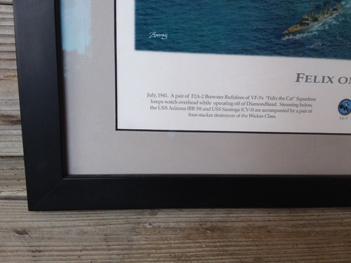 Vintage Framed Felix On Patrol 1941 Print SIGNED WWII Aviation Military Art Deco - Picture 3 of 9