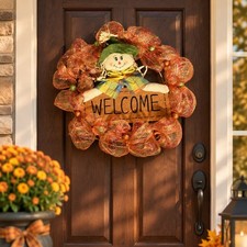 Fall Scarecrow Welcome Deco Mesh Wreath