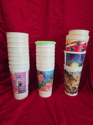Lot of cups from McDonald's, Burger King, Hardees, Roy Rogers and 7-Eleven