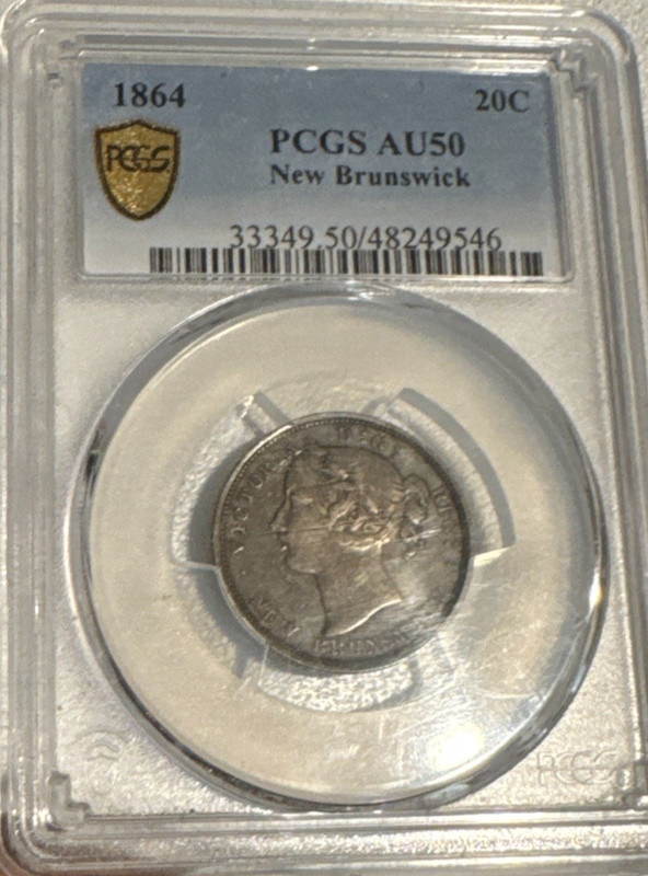 1864 PCGS-50 Canada New Brunswick 20 Cent Piece