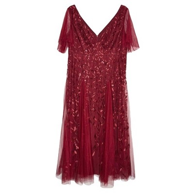 Ever Pretty Dress Sequin Bridesmaid Evening Embroidered Tulle Maxi Gown Red 22