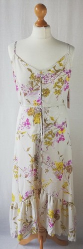 Nanette Lepore Off White Beige Floral Maxi Dress Button Fastening UK 10 US 6 - Picture 1 of 12