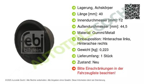 Febi Bilstein Lagerung Achskörper für VW Santana Passat B2 Variant Stufenheck - Bild 2 von 9