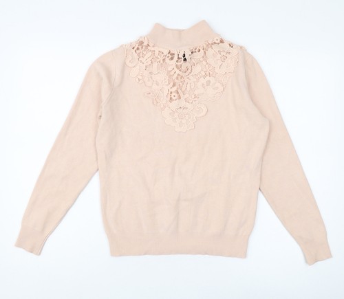 Lipsy Women's Beige Lace High Neck Jumper Size 14 - Picture 1 of 12