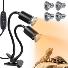 Reptile Heat Lamp, Dual Head UVA UVB Reptile Light with Cycle Timer, 360 Rota...
