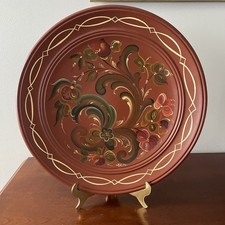 HUGE Norwegian Rosemaling Wall Hanging Plate Hand Painted Wood Signed Dated 14