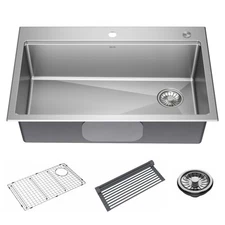 Delta Emery 33" Workstation Sink, Single Bowl w/ Ledge+Kit-Certified Refurbished
