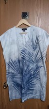 NWT! Karen Kane Sleeveless Shift Dress Womens Size Small White And Blue Palm...