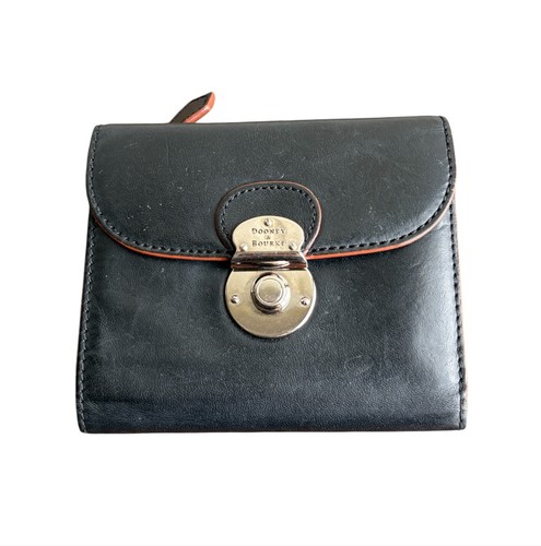 Dooney & Bourke Alto Leder Geldbörse Druckverschluss Schwarz Silber Doppelfaltung Made in Italy