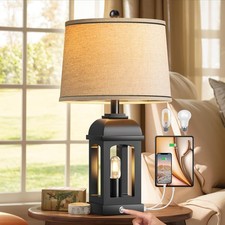 Table Lamp Living Room Farmhouse Lamps W/ USB A C  Nightlight 26" Rustic