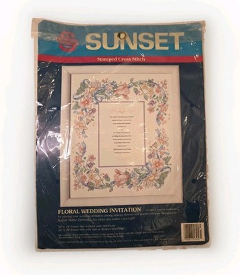 Sunset Floral Wedding Invitation Stamped Cross Stitch Kit 13057 Sealed VTG 1993