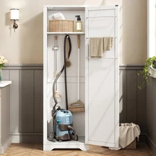 Broom Closet Organizer Storage Cabinet for Mops Brooms & Bucket Vacuum Cleaners