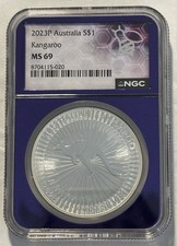 Perth Mint 2023 Australian Kangaroo 1 Oz .9999 Silver Ngc Ms69