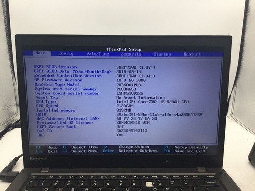 LENOVO THINKPAD T450s - BOOTS TO BIOS - INTEL I5 5200 - NO RAM -READ DESCRIP- BB - Picture 2 of 8