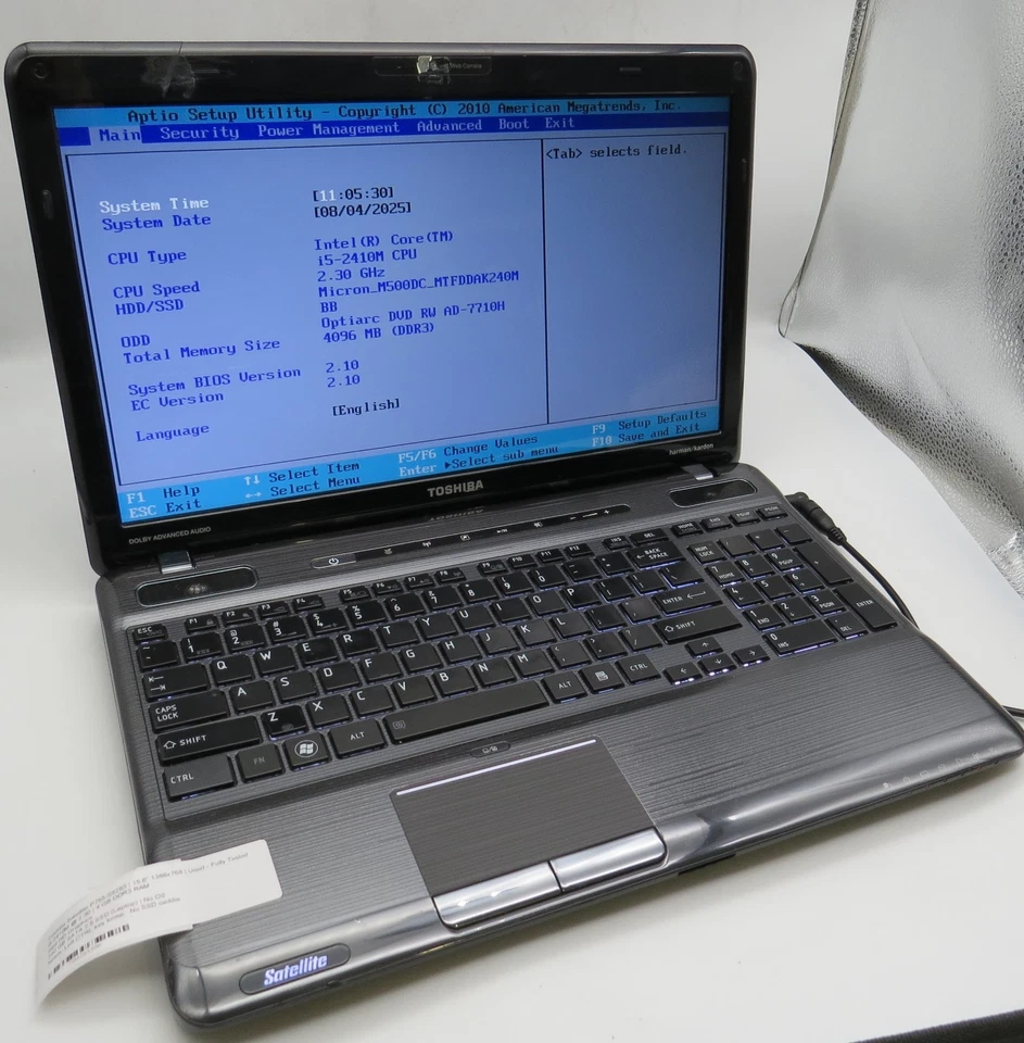 Toshiba Satellite P755-S5263-15.6"-i5-2410M@2.3-4GB RAM-240GB 2.5 -SIN SISTEMA OPERATIVO *LEER* Foto 2 de 4