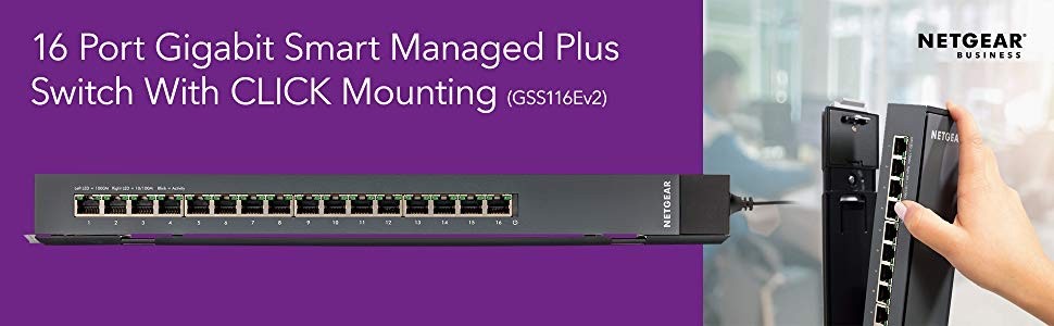 Switch Gigabit NETGEAR GSS116E à 16 ports avec système de montage Click Switch