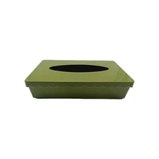 Vtg Ransburg Green Tissue Box Scalloped Edge MCM Retro Hinged Mountable 
