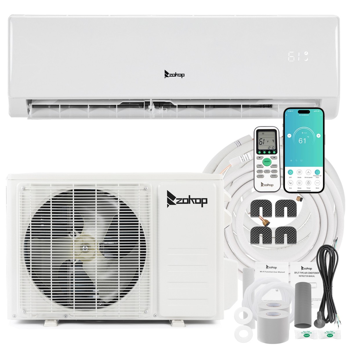 ZOKOP 17000 BTU AC Ductless Mini Split Air Conditioner w/Heat Pump