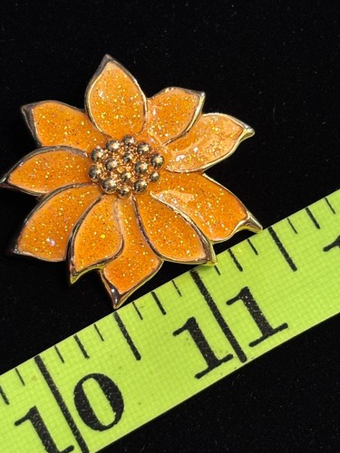 Vintage quadratische gelbe Cloisonné gelbe Blume goldfarbene Brosche/Anhänger Anstecknadel 1,75" - Bild 3 von 3