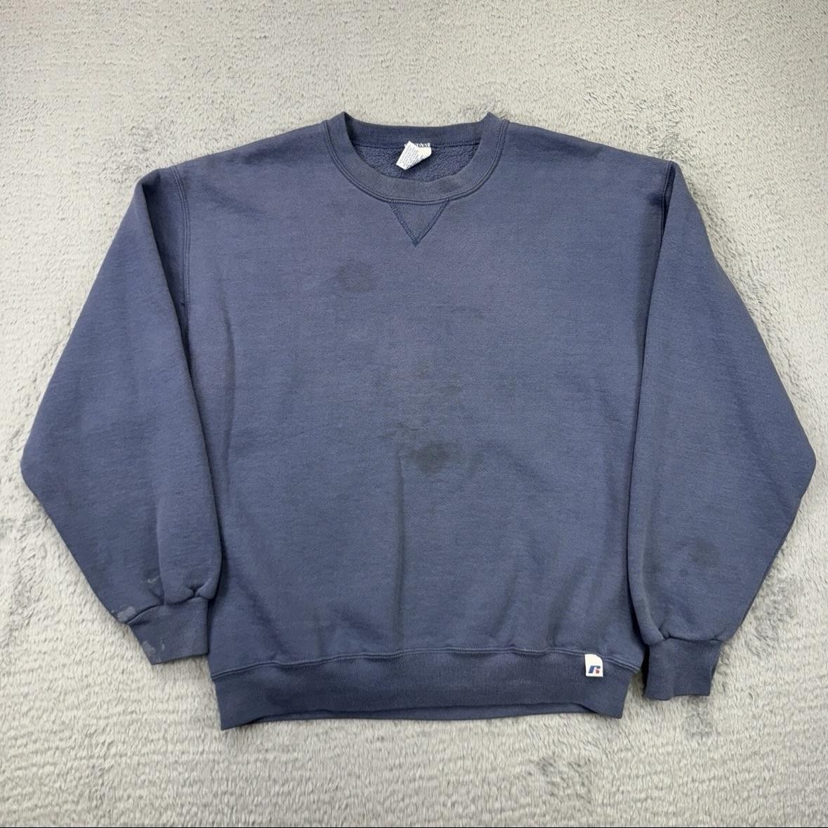 Russell Athletic Sweatshirt Mens Large Blue Crewneck Pullover distressed vintage