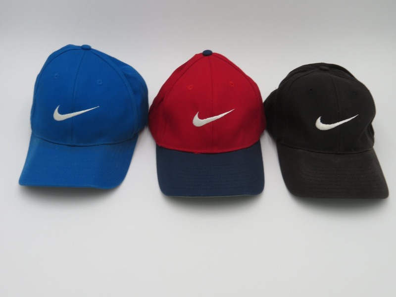 (3) Vintage 90s NIKE Swoosh Baseball Caps Hat Snap Back - Royal Red Blue Black