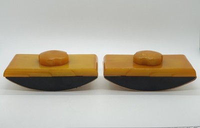 Paar Carvacraft Art Deco Tintenlöscher Bernstein Bakelit Phenol Orange Catalin 