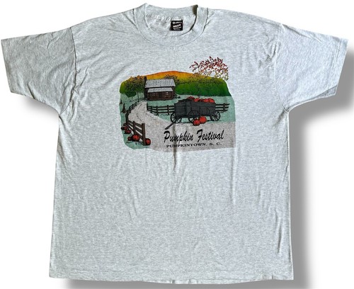 VTG Single Stitch Pumpkintown Festival Graphic T-Shirt Sz XXL Grey FOTL Rare S/S