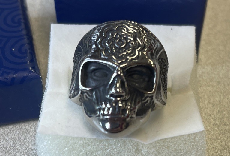 Sugar Skull Biker Ring Size 10 Perfect Condition